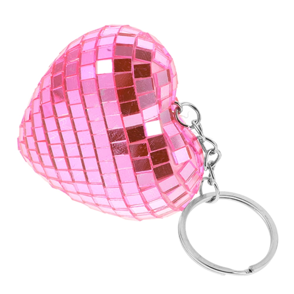 FONDOTIN Pink Heart Disco Ball Keychain Sparkly Mirror Surface for Bag ...