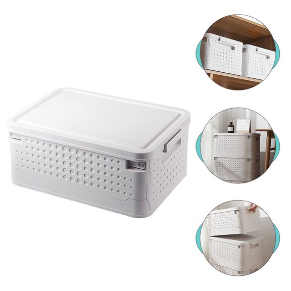 FONDOTIN White Folding Storage Container Plastic Sundries Organizer with Stackable Design