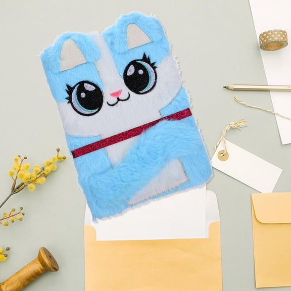 FONDOTIN Cute Blue Plush Cover Notebook for Creative Writing and Travel Diaries