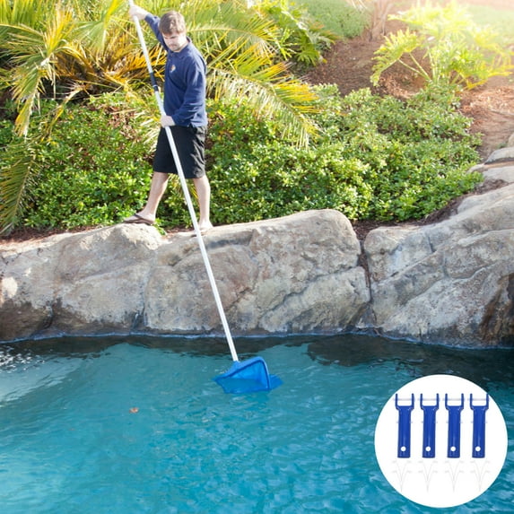 FONDOTIN Pool Vacuum Replacement Handles 4-Pack with 12 V-Shaped Clips for Secure Pool Cleaning and Fastening