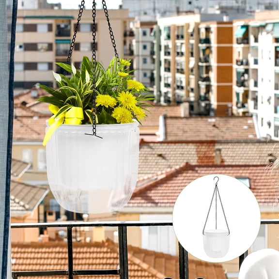 FONDOTIN Transparent Resin Self Watering Flower Pot Hanging Planter for Indoor and Outdoor Use