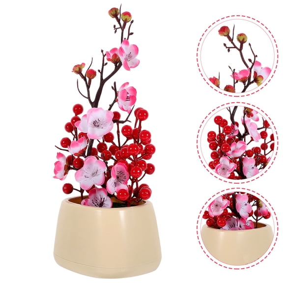 FONDOTIN Artificial Potted Plum Blossom Tree for Office and Kitchen Decor
