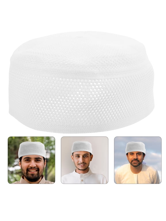 Cotton Islamic Prayer Hat, White Breathable Muslim Kufi Cap for Mosque, Ramadan and Daily Spiritual Occasions
