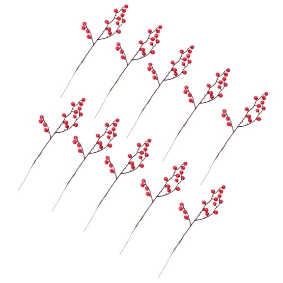 FONDOTIN Red Plastic Artificial Holly Stem 10Pcs for Christmas and Wedding Photo Props