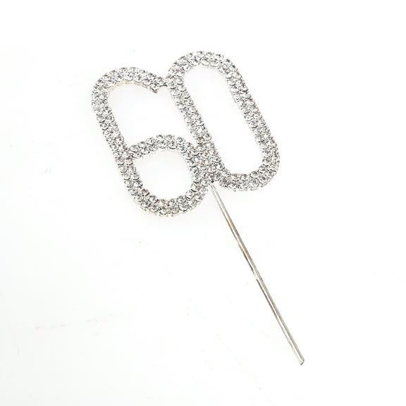 FONDOTIN Number 60 Rhinestone Cake Topper Silver 1Pcs for 60th Birthday Party
