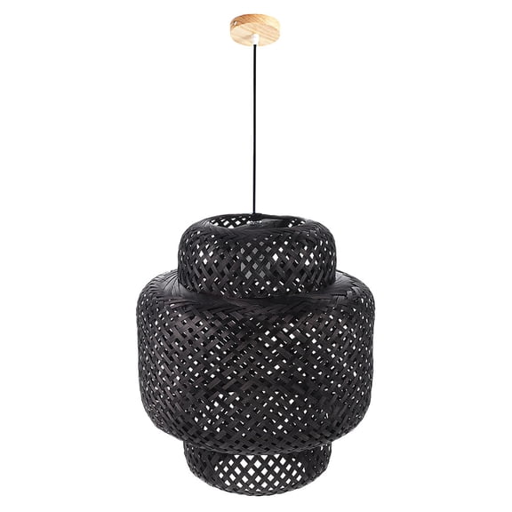 FONDOTIN Rustic Bamboo Woven Ceiling Lamp Black for Home Decorative Lighting
