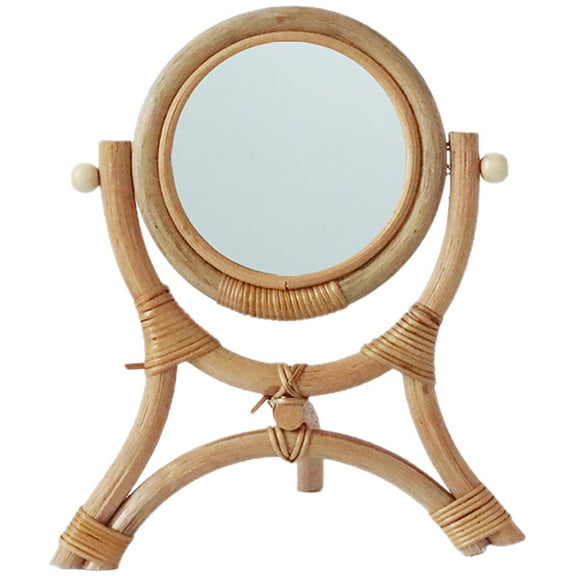 FONDOTIN Rotatable Rattan Makeup Mirror for Home Assorted Color Clear Reflection