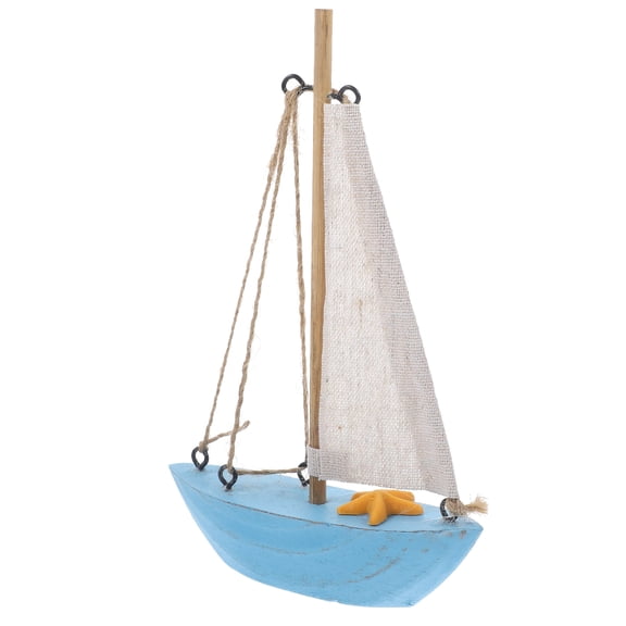 FONDOTIN Wooden Sailboat Decoration Blue Nautical Model for Home Office Tabletop Decor