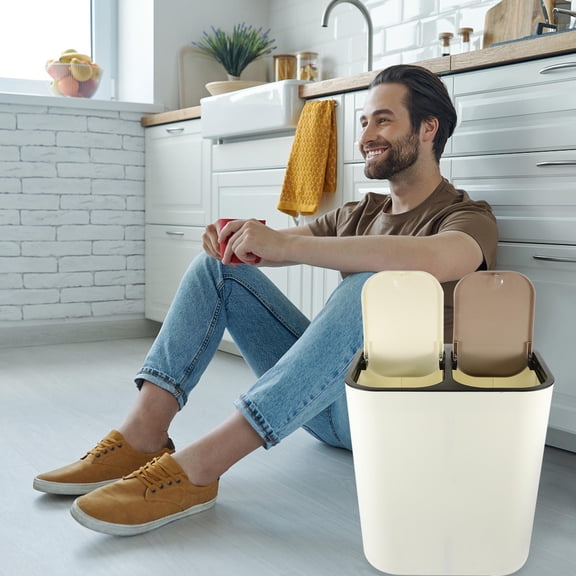 FONDOTIN Double-Grid Trash Cans Household Trash Can White 1Pack