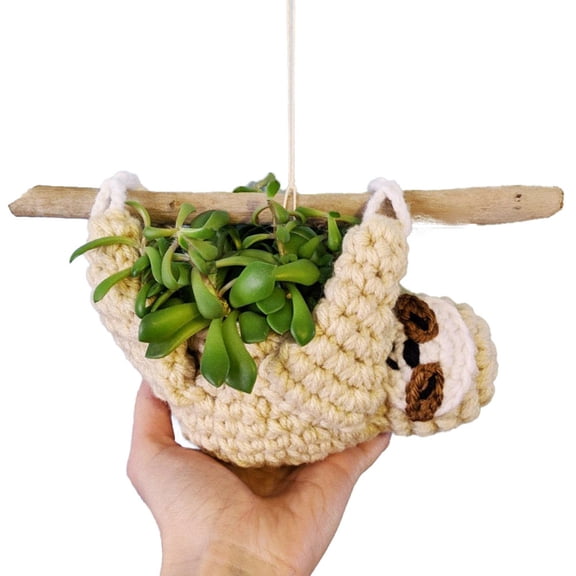 FONDOTIN Sloth Hanging Planter Crochet Fabric Decorative Plant Pot Holder for Home