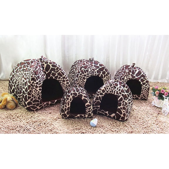 FONDOTIN Soft Leopard Pet Bed House Comfortable Warm Dog and Cat Bed with Detachable Cover