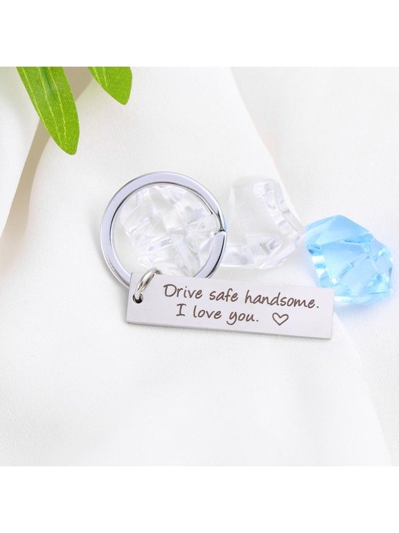Stainless Steel Drive Safe Keychain for Couples Engraved