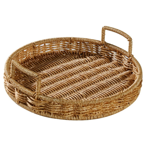 FONDOTIN Round Wicker Bread Basket Large Light Brown Storage Tray for Home Kitchen and Tabletop