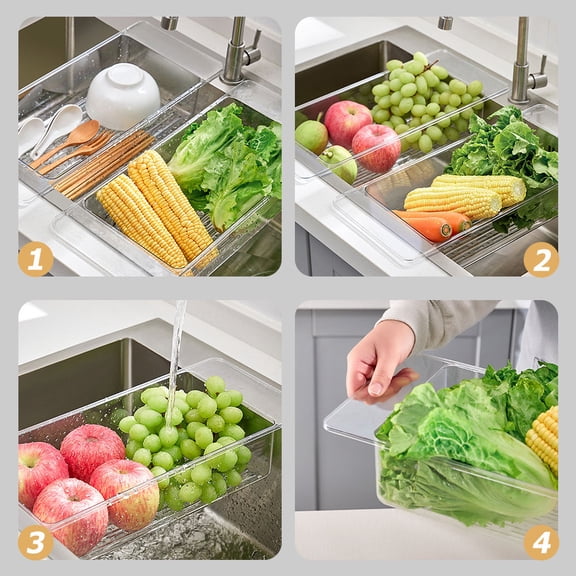 FONDOTIN Compact Plastic Kitchen Draining Basket for Vegetable and Fruit Storage