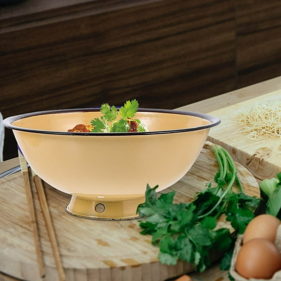 FONDOTIN Versatile Ramekins Bowls Enamel Soup Basin Yellow 16.0x16.0x7.0in