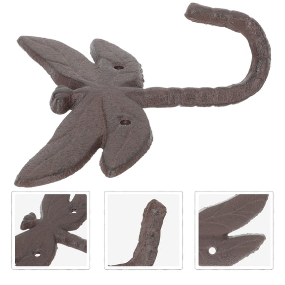 FONDOTIN Dark Brown Iron Wall Hooks Decorative Dragonfly Design Wall Mounted Rack for Home