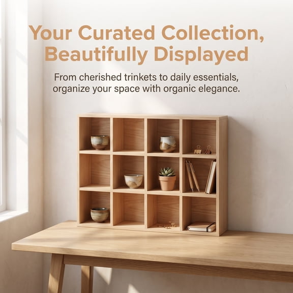 FONDOTIN Wall Mounted Wooden Storage Box with 12 Compartments Light Yellow for Trinket Display