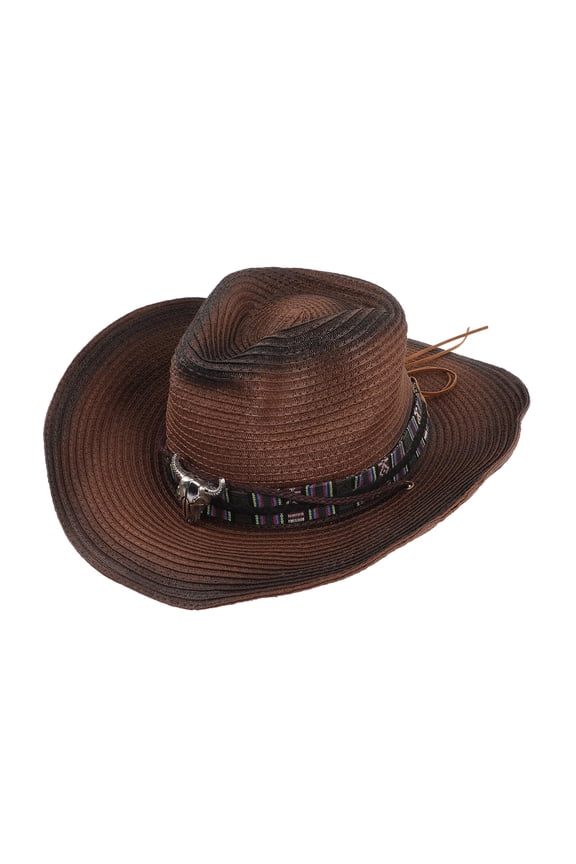 Western Style Cowgirl Hat Coffee Material with Elastic Neck String for Party Decor