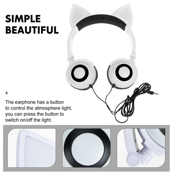 FONDOTIN White Glowing Cat Ear Headphones Featuring Unique Light Effects and Comfort