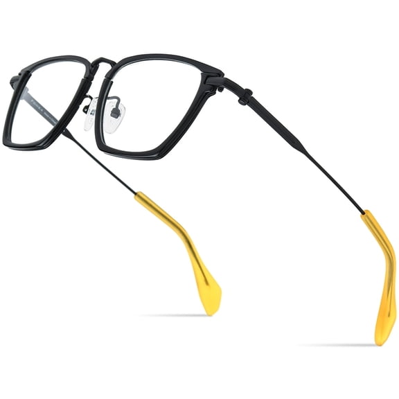 FONEX Acetate Titanium Glasses Frame Men New Square Eyeglasses Spectacles Eyewear 85836 ( Black )