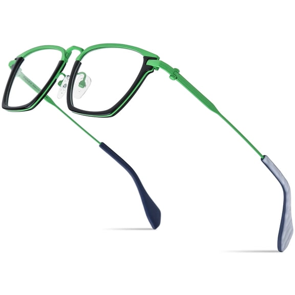 FONEX Acetate Titanium Glasses Frame Men New Square Eyeglasses Spectacles Eyewear 85836 ( Green )
