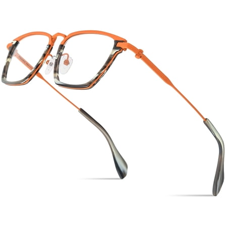 FONEX Acetate Titanium Glasses Frame Men New Square Eyeglasses Spectacles Eyewear 85836 ( Orange )