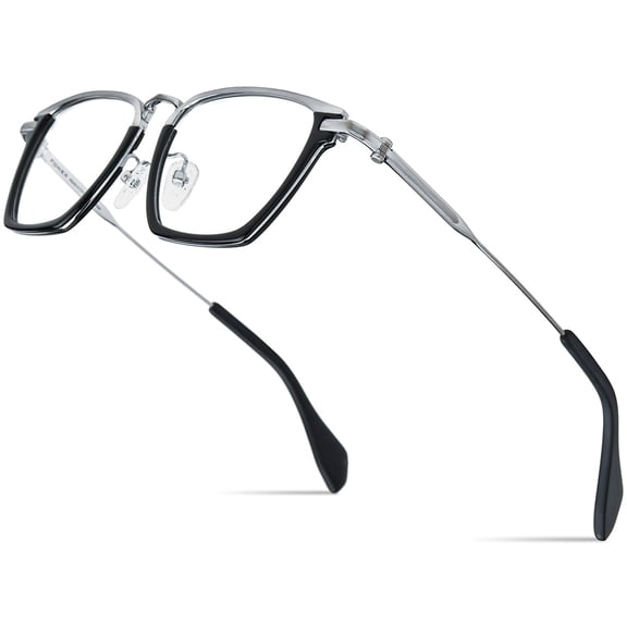FONEX Acetate Titanium Glasses Frame Men New Square Eyeglasses Spectacles Eyewear 85836 ( Silver )
