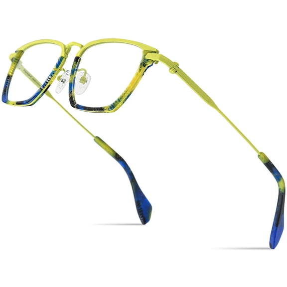 FONEX Acetate Titanium Glasses Frame Men New Square Eyeglasses Spectacles Eyewear 85836 ( Yellow )