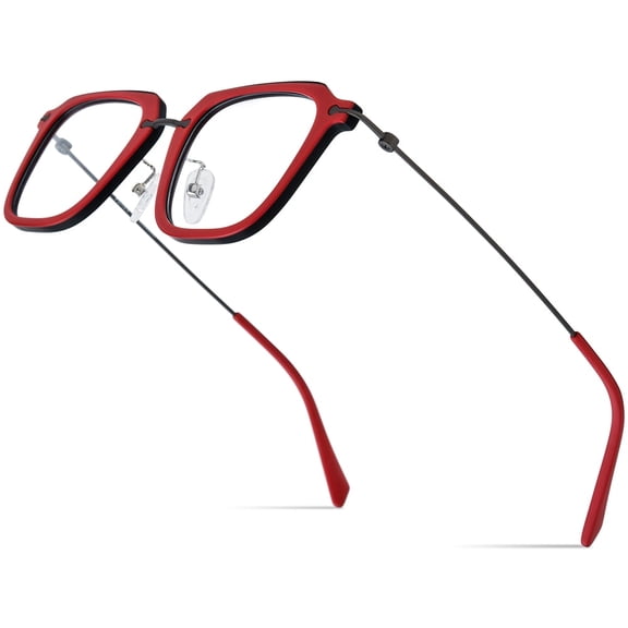 FONEX Acetate Titanium Glasses Frame Men Square Eyeglasses Spectacles Eyewear ( 85843 Red )