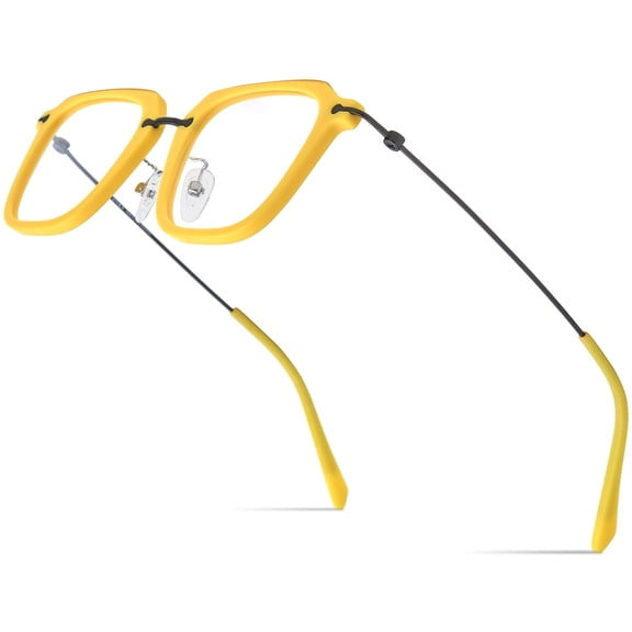 FONEX Acetate Titanium Glasses Frame Men Square Eyeglasses Spectacles Eyewear ( 85843 Yellow )