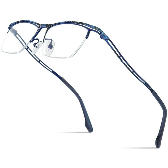 FONEX Colorful Pure Titanium Glasses Frame Men Semi Rimless Square Eyeglasses Eyewear （ 85890 Blue ）
