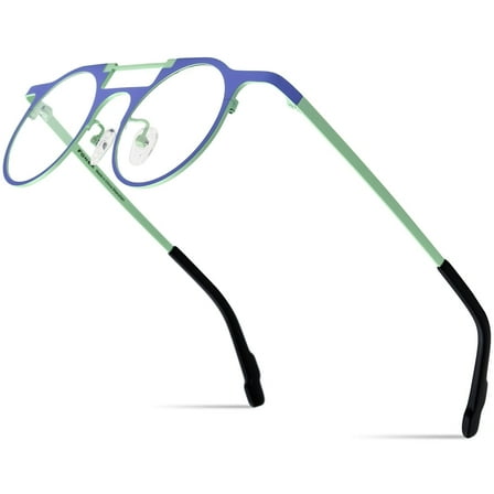 FONEX Colorful Pure Titanium Glasses Frame Women Retro Round Eyeglasses ( 85855 Blue )