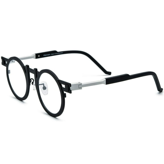 FONEX Colorful Pure Titanium Glasses Frame Women Retro Round Eyeglasses Eyewear 85833 ( Black )