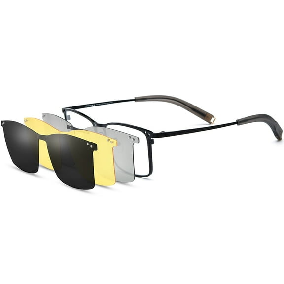 FONEX Pure Titanium Glasses Frame Men Square Magnet Clip On Eyeglasses with Polarized Lens ( 85760 Black )