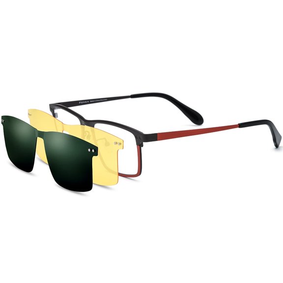 FONEX Pure Titanium Glasses Frame Men Square Magnet Clip On Eyeglasses with Polarized Lens ( 85776 Gray Red C3 )