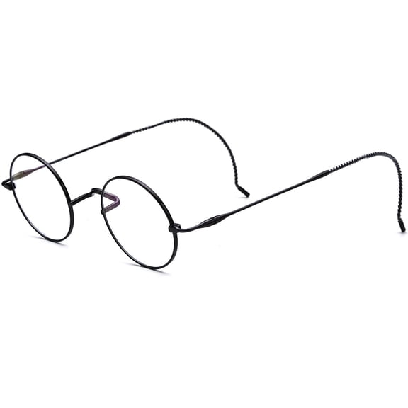 FONEX Titanium Glasses Frame Men,Vintage Retro Round Ultralight Optical Eyeglasses ( 85725 Black )