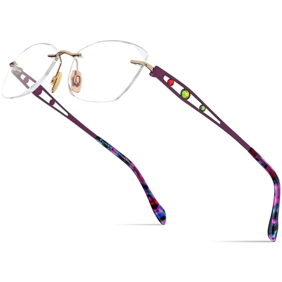FONEX Titanium Glasses Frame,Rimless Frameless Luxury Diamond Optical Eyeglasses for Wome ( 6119 Purple )