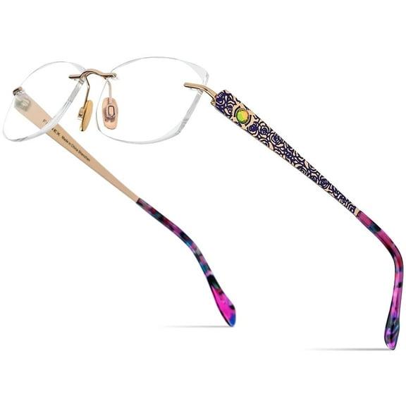 FONEX Titanium Glasses Frame,Rimless Frameless Luxury Diamond Optical Eyeglasses for Women ( 6118 Purple )
