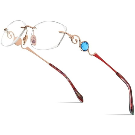 FONEX Titanium Glasses Frame,Rimless Frameless Luxury Diamond Optical Eyeglasses for Women (6120 Gold)