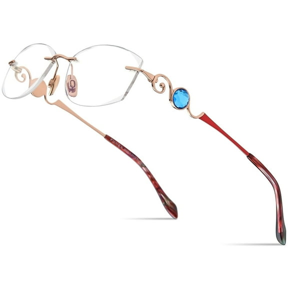 FONEX Titanium Glasses Frame,Rimless Frameless Luxury Diamond Optical Eyeglasses for Women (6120 Gold)