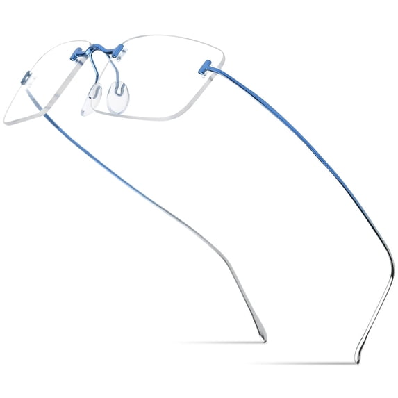 FONEX Titanium Glasses Frame,Rimless Frameless Optical Eyewear Eyeglasses for Men and Women F85634 (85871 Blue Silver)