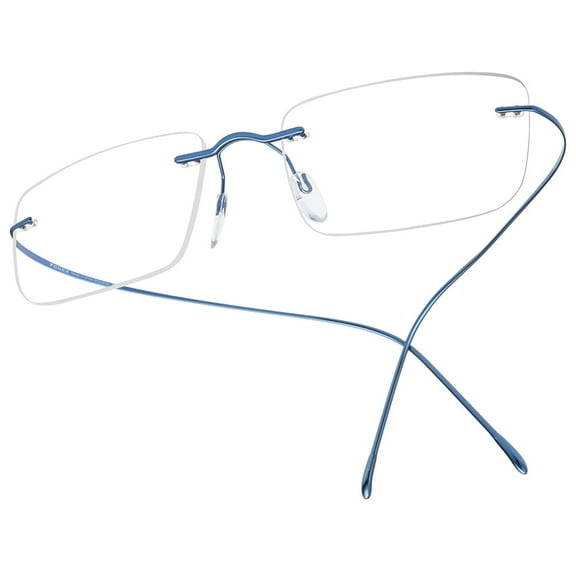 FONEX Titanium Glasses Frame,Rimless Frameless Optical Eyewear Eyeglasses for Men and Women F85634 (Blue)