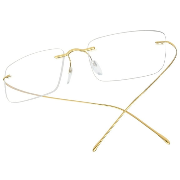 FONEX Titanium Glasses Frame,Rimless Frameless Optical Eyewear Eyeglasses for Men and Women F85634 (Gold)