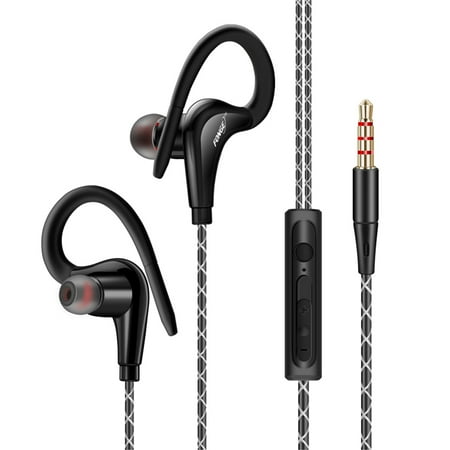 FONGE S760 Wired In-ear Sports Earbuds Wired with Microphone, Sweatproof Wrap Around Earphones with Over Ear Hook, in Ear Running Headphones for Workout Exercise Gym