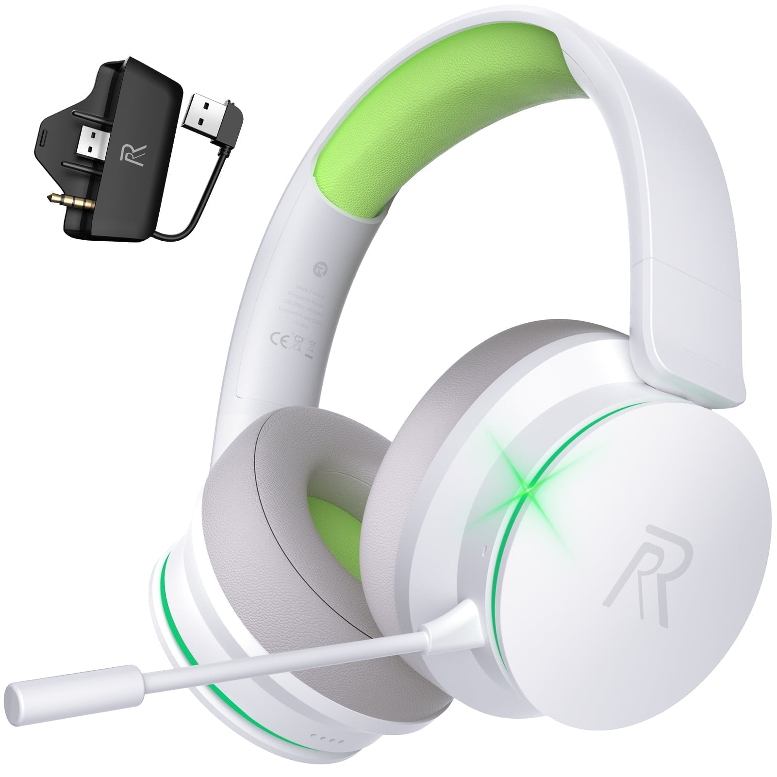 FONHAID 2.4GHz Wireless Gaming Headset for Xbox Series X|S, Xbox One, PS5/PS4, Mac, Switch, Bluetooth 5.3 Gaming Headphones with Detachable Noise Canceling Mic, 45H Battery, 50mm Drivers - Green