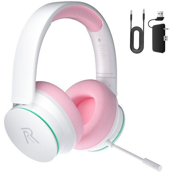 FONHAID 2.4GHz Wireless Gaming Headset for Xbox, PS5, Switch, Bluetooth Gaming Headphones with Detachable Noise Canceling Mic, 45H Battery, Pink
