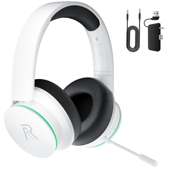 FONHAID 2.4GHz Wireless Gaming Headset for Xbox, PS5, Switch, Bluetooth Gaming Headphones with Detachable Noise Canceling Mic, 45H Battery, White