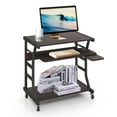thumbnail image 1 of FONIRRA 29.5" Mobile Office Laptop Computer Desk with Lockable Wheels, Pull-out Keyboard Tray for Home Office, Dark Brown, 1 of 8