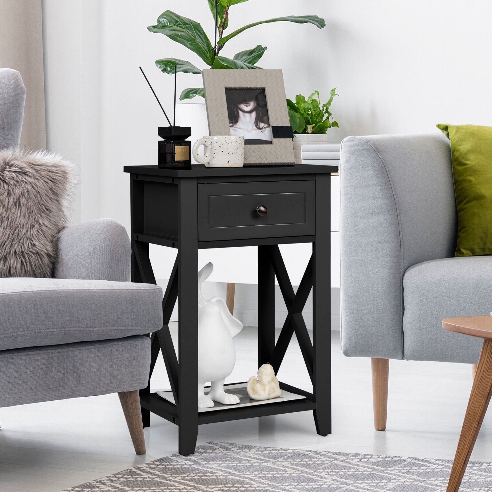 FONIRRA Versatile Nightstands Modern X-Design Side End Table with ...