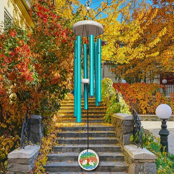 FONMY 33" Tree of Life Memorial Wind Chimes with Blue Aluminum Tubes, Bamboo Outdoor Wind Bell for Garden Patio Yard Decor